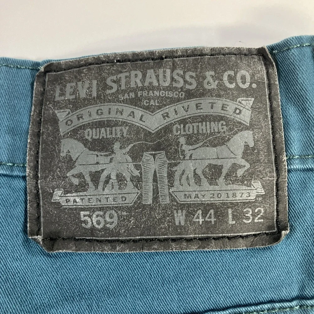 Levi's 569 Pants Mens 44x32 Teal Blue Loose Straight Stretch Twill